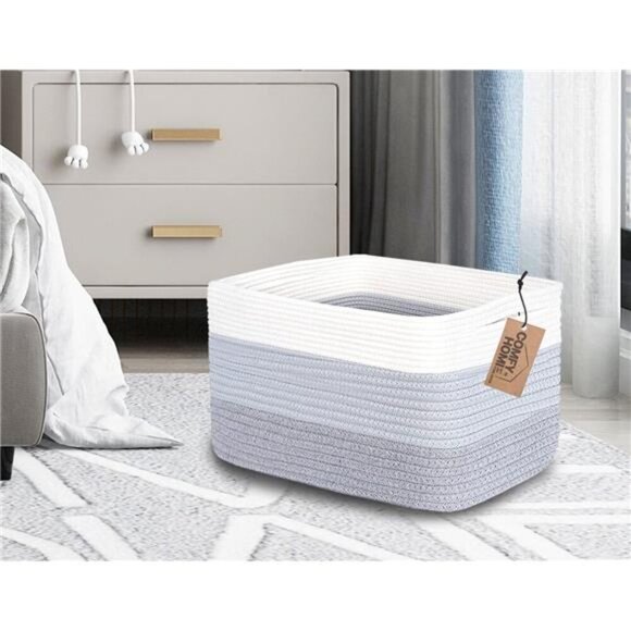 Cotton Rope Woven Basket with Handles for Shelves,Toys,Book, Cloth Storage - Picture 2 of 7